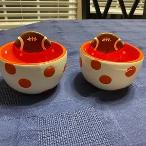 Coton Colors small polka dot bowls- no cracks or chips. Normal aging of glaze.